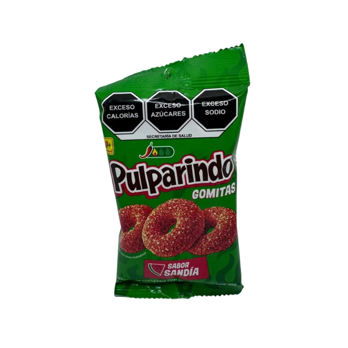 Grüne Packung Pulparindo Gomitas mit Wassermelonen-Geschmack, sabor Sandía