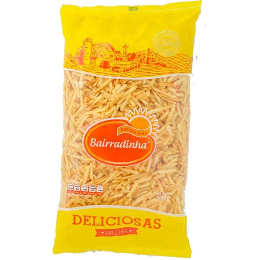 Gelbe Packung Bairradinha Batata Palha, feine brasilianische Kartoffelsticks, 500 g