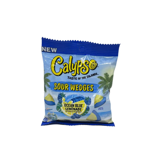 Blaue Packung Calypso Sour Wedges mit Ocean Blue Lemonade-Geschmack